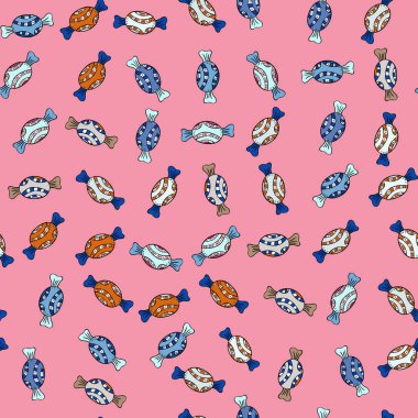 Vektör. Renkli şeker sorunsuz. Pembe, mavi, siyah ve nötr renkler.