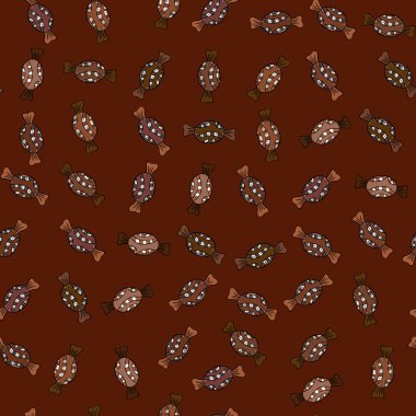 Sorunsuz şekerler. Düz stil vektör çizim. Oyun, kartpostal, davet ve web tasarımı için. Kahverengi, siyah ve beyaz arka plan üzerinde şeker.