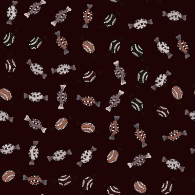 İlginç, Soyut El çekilmiş sorunsuz vektör şeker desen. Cadılar Bayramı davranır siyah, kahverengi, tarafsız ve gri arka plan üzerinde renkli, retro el resimli.