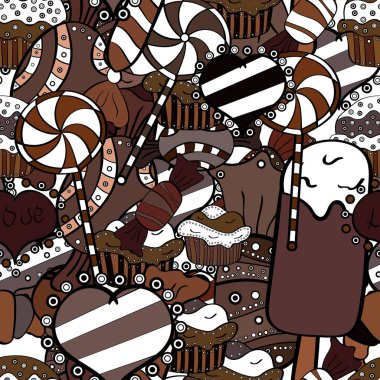 Sorunsuz. Şekerci dükkânı. Tatlılar ve mumlar, çizimler. Vektör çizim.