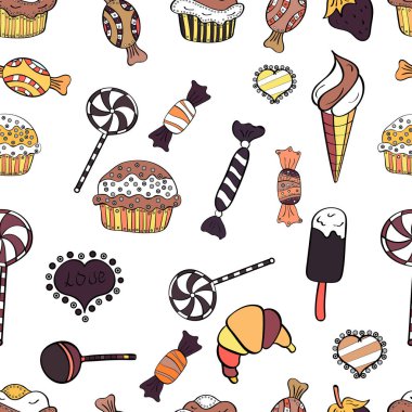 Renkli şeker sorunsuz. Beyaz, siyah ve pembe renkler. Vektör.