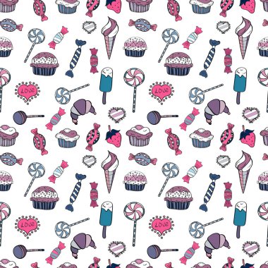 Parlak sorunsuz vektör konfeti model parti. Beyaz, siyah ve pembe bir arka plan üzerinde renkli şeker serpin, şeker veya fırın tasarım.