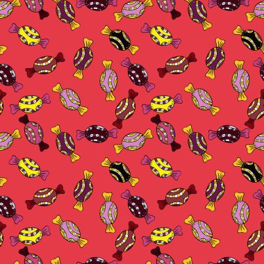 Parlak sorunsuz vektör konfeti model parti. Pembe, siyah ve sarı bir arka plan üzerinde renkli şeker serpin, şeker veya fırın tasarım.