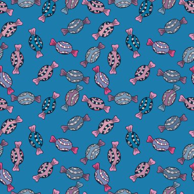 Şeker soyut geometrik tarzı ile renkli seamless modeli. Trendy vektör arka plan. Mavi, siyah ve pembe renkler.