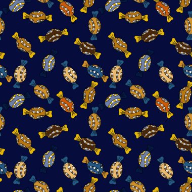 Dikişsiz desen tatlı şeker mavi, siyah ve sarı renkler. Vektör çizim.