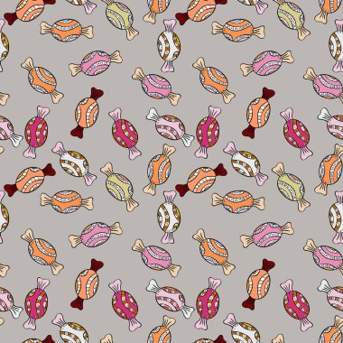 Suluboya resim gri, siyah ve turuncu renkler. Vektör. Şekerler sorunsuz arka plan üzerinde.