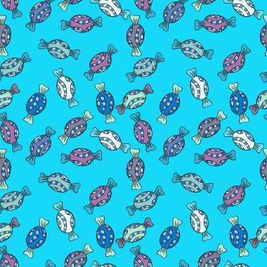 Parlak sorunsuz vektör konfeti model parti. Mavi, tarafsız ve siyah arka plan üzerinde renkli şeker serpin, şeker veya fırın tasarım.