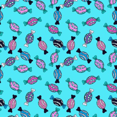 Mavi, siyah ve gri renkler tatlı şeker seamless modeli. Vektör çizim.