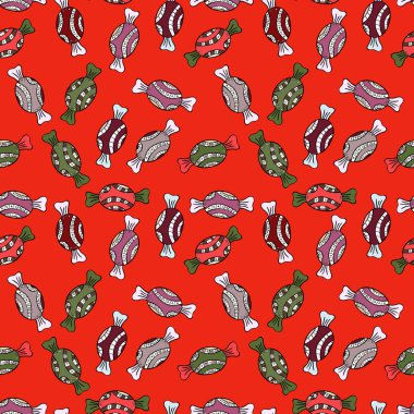 Vektör çizim. Sorunsuz. Tatlılar ve mumlar, çizimler. Şeker Dükkanı.