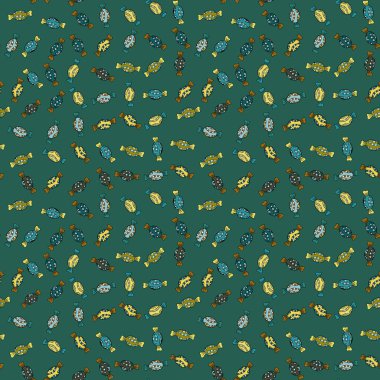 Renkli, retro el Cadılar Bayramı davranır bir mavi, siyah ve yeşil zemin üzerine resimli. İlginç, Soyut El çekilmiş sorunsuz vektör şeker desen.