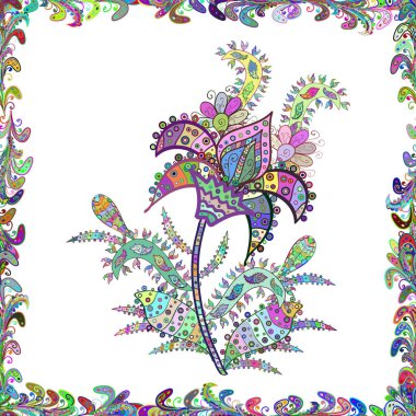 Düz çiçek öğeleri tasarım. Yaz tema Dikişsiz desen arka plan rengi. Sorunsuz çiçek desenli vektör çizim içinde. Çiçekler beyaz, yeşil ve mavi renkler.