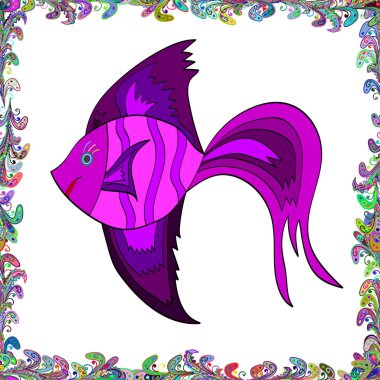 Balık farklı türleri. Tatlı su balık seti. Vektör çizim. Beyaz, pembe ve mor renkler üzerinde sevimli balıklar. Sorunsuz.