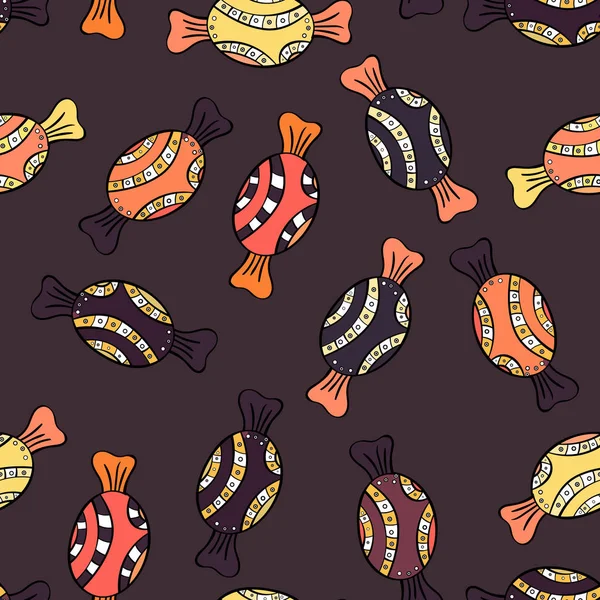 Brown Black Orange Colors Candy Vector Doodle Seamless Pattern Watercolor — Stock Vector