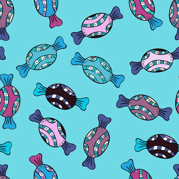 Vektör çizim. Mavi, siyah ve mor renkler tatlı şeker seamless modeli.