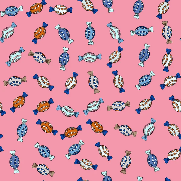 Vecteur Bonbons Colorés Sans Couture Sur Les Couleurs Rose Bleu — Image vectorielle