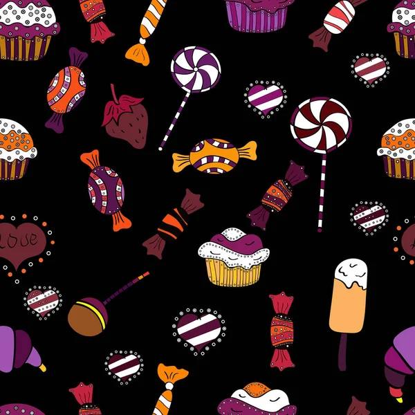 Siyah, beyaz ve mor renkler. Vektör. Renkli şeker seamless modeli.