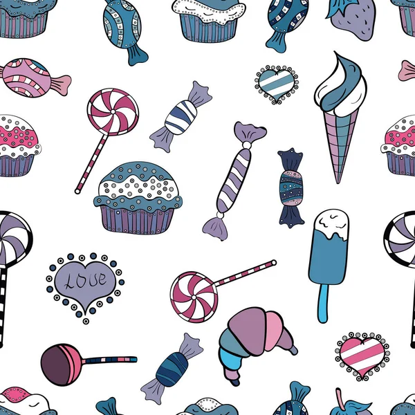 Vektör şeker beyaz, mavi ve siyah ile seamless modeli. Tekstil, kartlar, için tatlı web tasarım: lezzetli gerçekçi seamles arka plan: grafik fantastik şeker.