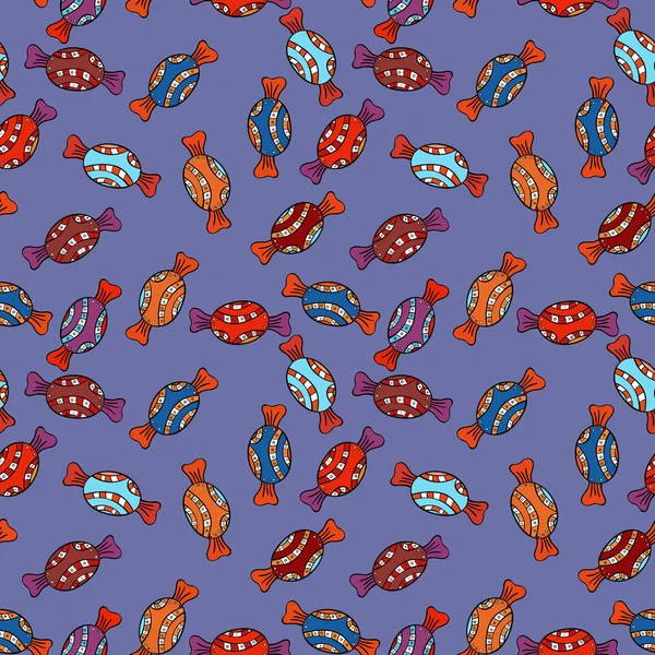 Suluboya illüstrasyon mavi, turuncu, siyah ve kırmızı renkler. Vektör. Şekerler sorunsuz arka plan üzerinde.