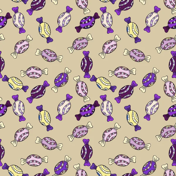 İlginç, Soyut El çekilmiş sorunsuz vektör şeker desen. Cadılar Bayramı davranır bej, siyah, mor ve tarafsız bir arka plan üzerinde renkli, retro el resimli.