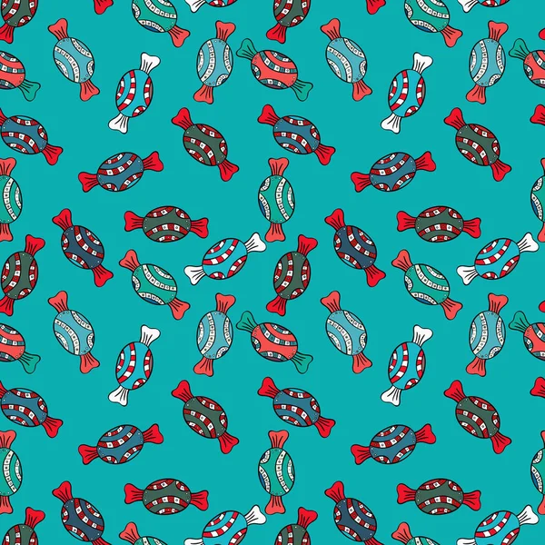 Sevimli ve renkli şeker tatlı seamless modeli mavi, siyah, kırmızı ve yeşil zemin üzerine. İzole. Mavi, siyah, kırmızı ve yeşil sürümü. Vektör çizim.