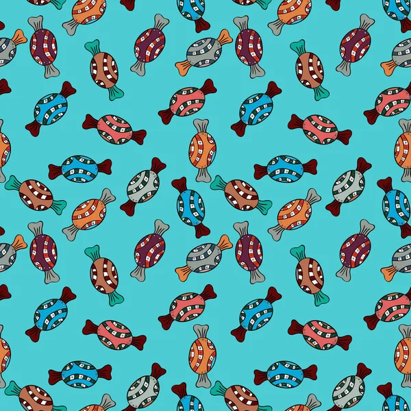 Vektör. Mavi, siyah, gri ve kırmızı arka plan ile şirin el çekilmiş tatlı illüstrasyon seamless modeli.