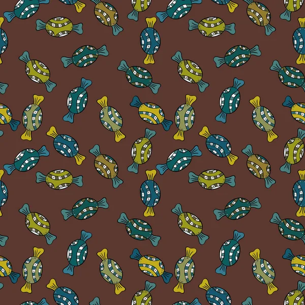 Tekstil, kartlar, için tatlı web tasarım: lezzetli gerçekçi seamles arka plan: grafik fantastik şeker. Kahverengi, mavi, yeşil, siyah ve sarı şeker ile vektör seamless modeli.