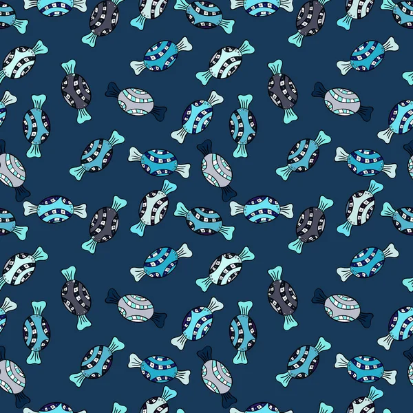 Mavi, siyah ve tarafsız arka plan üzerinde izole seamless modeli ile suluboya tatlılar şekerlemeler, elle çizilmiş. Vektör çizim.