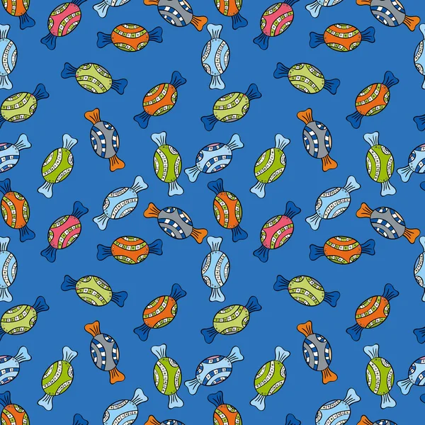 Şeker vektör doodle. Suluboya tatlılar şekerlemeler ile Seamless modeli. Mavi, siyah ve yeşil renkler.