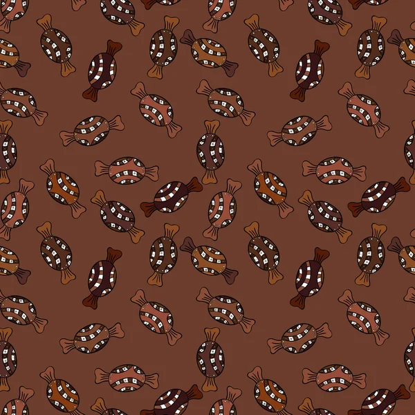 Vektör çizim. Dikişsiz desen suluboya tatlılar şekerlemeler ile elle çizilmiş bir kahverengi, siyah ve beyaz arka plan üzerinde izole..