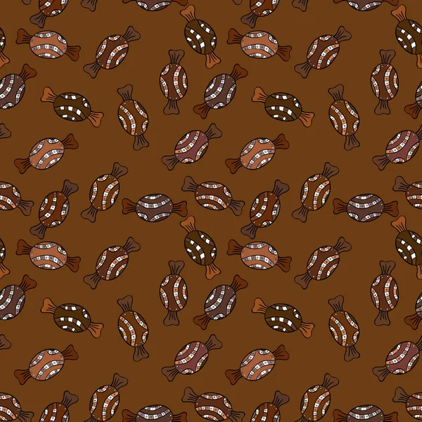 Şeker vektör doodle. Suluboya tatlılar şekerlemeler ile Seamless modeli. Kahverengi, siyah ve beyaz renkleri.