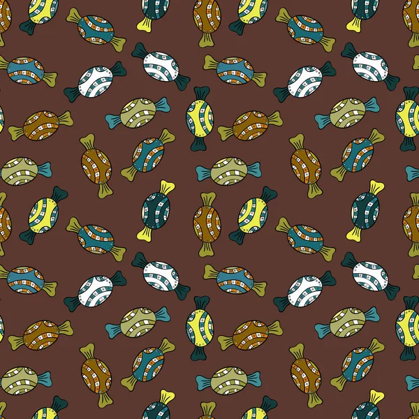 Tekstil, kartlar, için tatlı web tasarım: lezzetli gerçekçi seamles arka plan: grafik fantastik şeker. Kahverengi, siyah ve sarı şeker ile vektör seamless modeli.