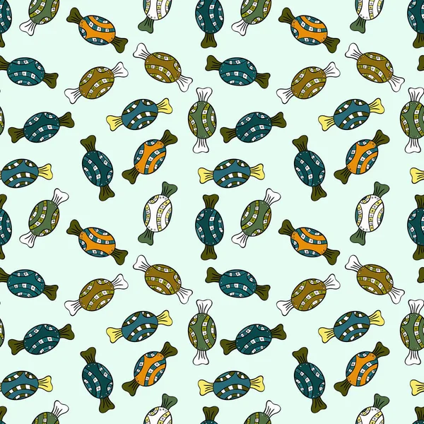 Dikişsiz desen tarafsız, siyah, yeşil, mavi ve sarı renkler tatlı şeker. Vektör çizim.