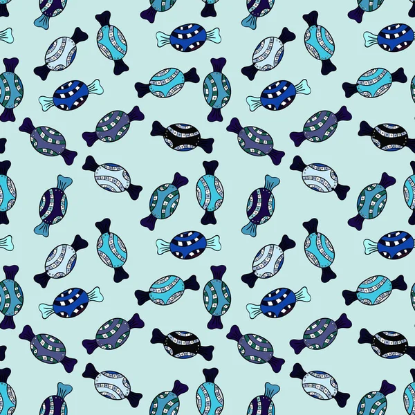 Vektör. Tarafsız, siyah ve mavi arka plan ile şirin el çekilmiş tatlı illüstrasyon seamless modeli.