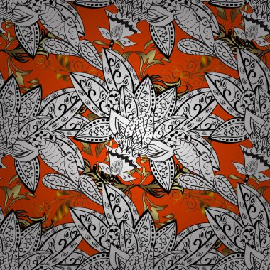 Beyaz, turuncu ve siyah renkleri altın elemanları ile altın izi. Süslü vektör dekorasyon. Dikişsiz Şam desen arka plan barok tarzı duvar kağıdı tasarımı için.