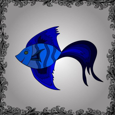 Vektör çizim. Sorunsuz vektör desen ile şirin dekoratif balıkçı. Komik çok renkli arka plan, deniz doku.