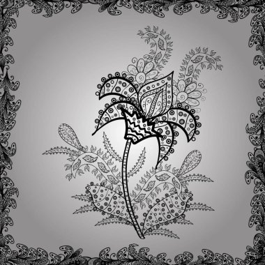 Güzel desen küçük çiçek. -Beyaz, siyah ve gri çiçekler. Çiçek kompozisyon. Doğa. Çiçek kolaj. Çiçek arka plan. Vektör desen.