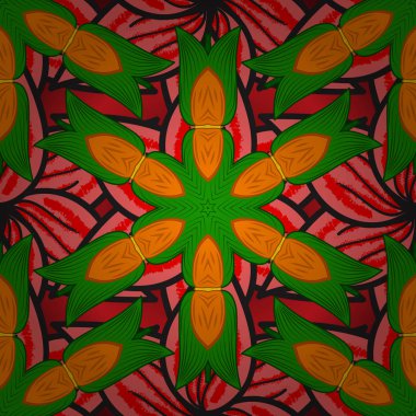 Vektör çizim. Sorunsuz çiçek desenli çiçekli, halk tarzında bırakır. Elle çizilmiş.