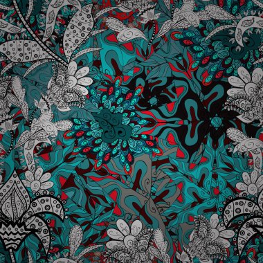 Stilize çiçek ile Seamless modeli. Süslü zentangle sorunsuz doku, soyut çiçeklerle süs. Çiçek desenli kullanılan duvar kağıdı, desen dolgularını, web sayfası arka planı için.