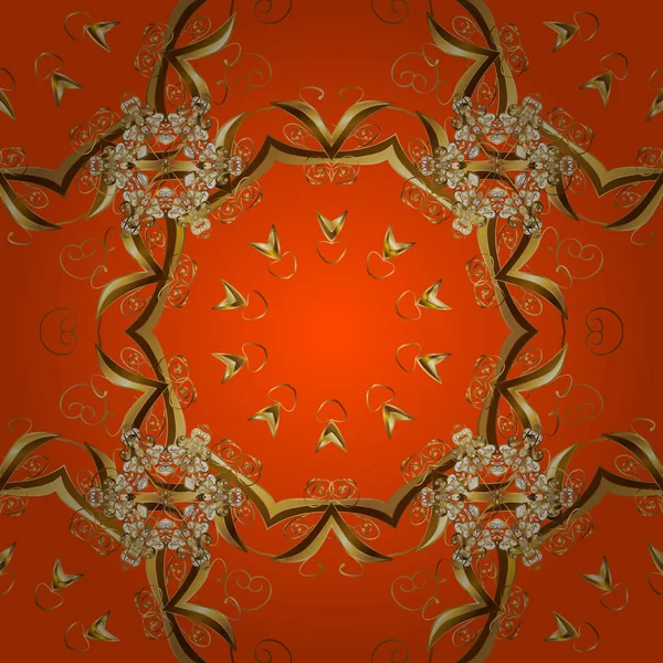 Vektor Goldenen Floralen Ornament Brokat Textil Und Glasmuster Orange Braun — Stockvektor