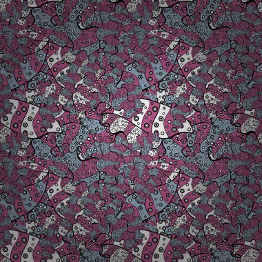 Kibarca, pembe, siyah, mavi, beyaz ve gri renkler üzerinde karalamalar. Soyut sorunsuz vektör desen elle çizilmiş çiçek öğeleri.