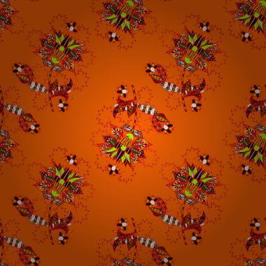 Turuncu, kırmızı, kahverengi ve yeşil renkler Vadisi'nin çiçekler. Çiçek Dikişsiz desen çizimi.