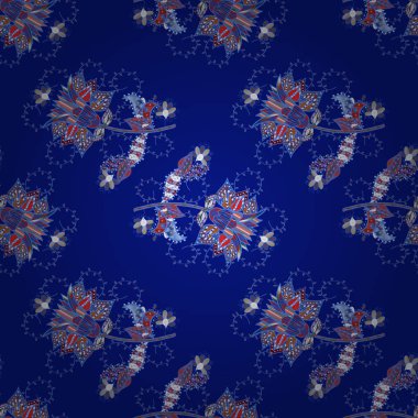 Sorunsuz çiçek deseni. Vektör çizim. Vektör çizim. Mavi, mor, kırmızı, beyaz ve nötr renkler çiçekler. Asya Tekstil tarzında.