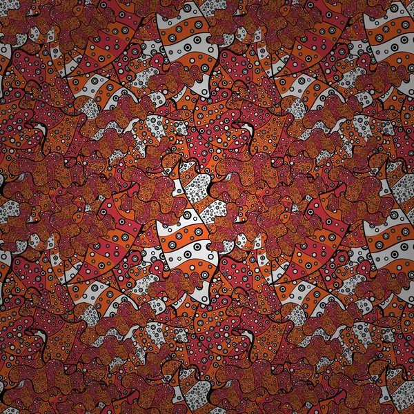 Vektör. Dikişsiz güzel kumaş desen. Doodles'ın turuncu, siyah, pembe, beyaz ve gri renkler.