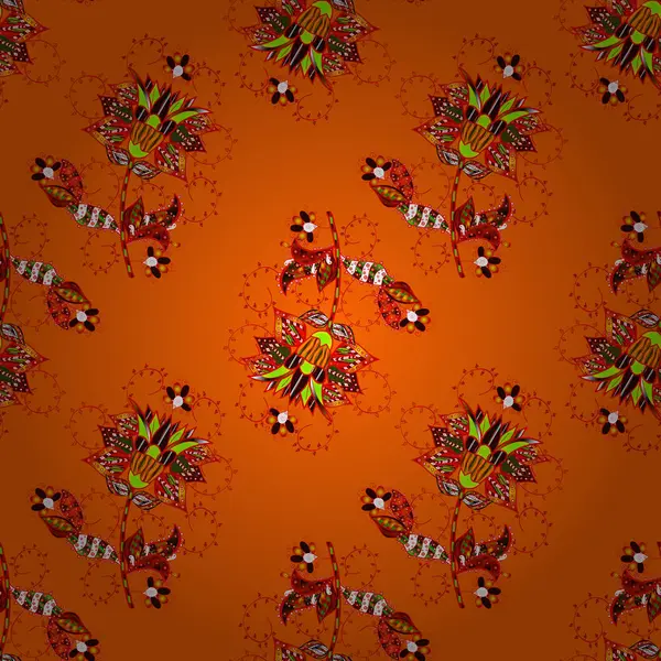 Turuncu, kırmızı, kahverengi ve yeşil renkler Vadisi'nin çiçekler. Çiçek Dikişsiz desen çizimi.