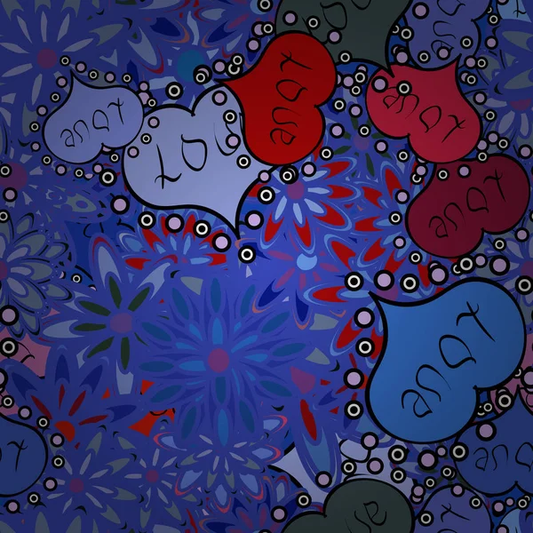 シームレスなバレンタイン 青と黒の要素で 心のパターン ベクトル図 — ストックベクタ