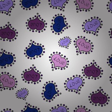 Sembol Sevgililer günü. Şirin yazı hat metin ve kalpleri, zarflar, kesintisiz aşk desenle doodles. Beyaz, siyah, menekşe, mor ve mavi renklerde swirls. Vektör kalp. Sınır düğün.