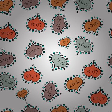 Şirin ve güzel küçük kalplerinde seamless modeli. Vektör çizim. İpek kağıtları, web tasarımı için yazdırma yapmak için. Farklı öğeler ile tasarım seviyorum. Kalp tasarlanmış kroki seviyor.