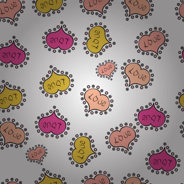 Grafik kalpleri üzerinde beyaz, pembe, siyah, sarı ve bej renkleri seviyorum. Vektör çizim. Çift Romantik aşk kalp. Tasarlanmış kroki kalp seviyor. Dikişsiz desen Kalp Sevgililer kartı sevgi kalpleri.
