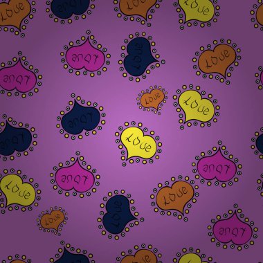 Menekşe, siyah, sarı, kırmızı ve mavi kalpler ile sorunsuz vektör arka plan. Aşk, evlilik, Sevgililer günü tasarım.