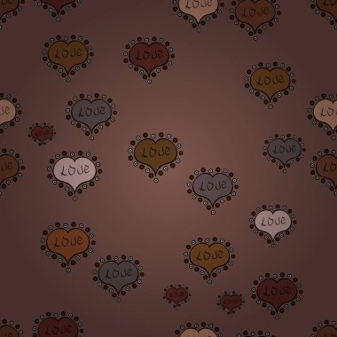 Valentine': s gün kesintisiz arka plan üzerinde kahverengi, siyah ve bej yürekleri. Vektör çizim.